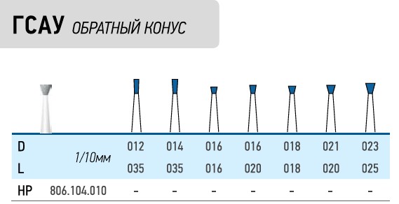 Головка алмазная для прямого наконечника, обратный конус