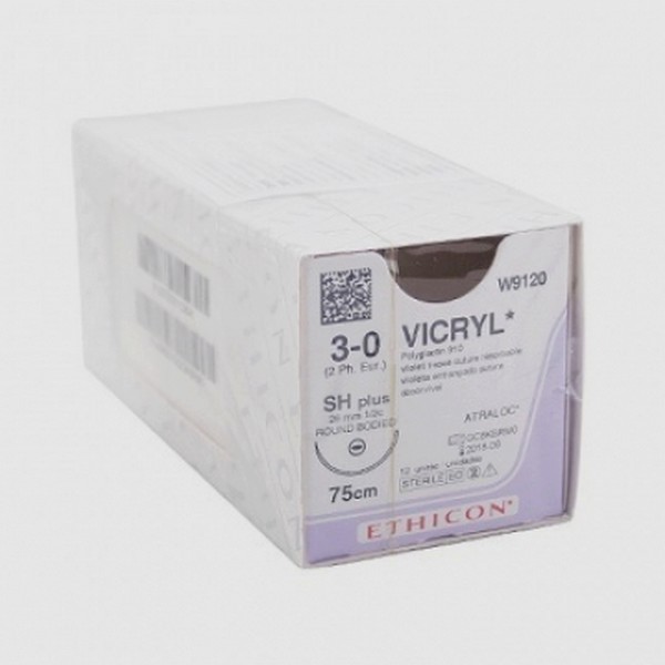 Шовный материал Vicryl фиолетовый (3/0) W9120, 12 шт.