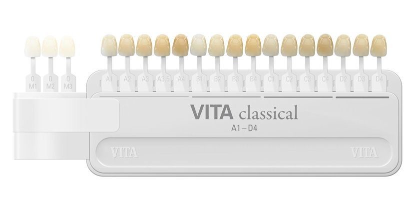Шкала цветовая VITA classical A1–D4 с отбеленными оттенками.